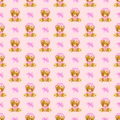 Coquette Teddy Bear Seamless Pattern