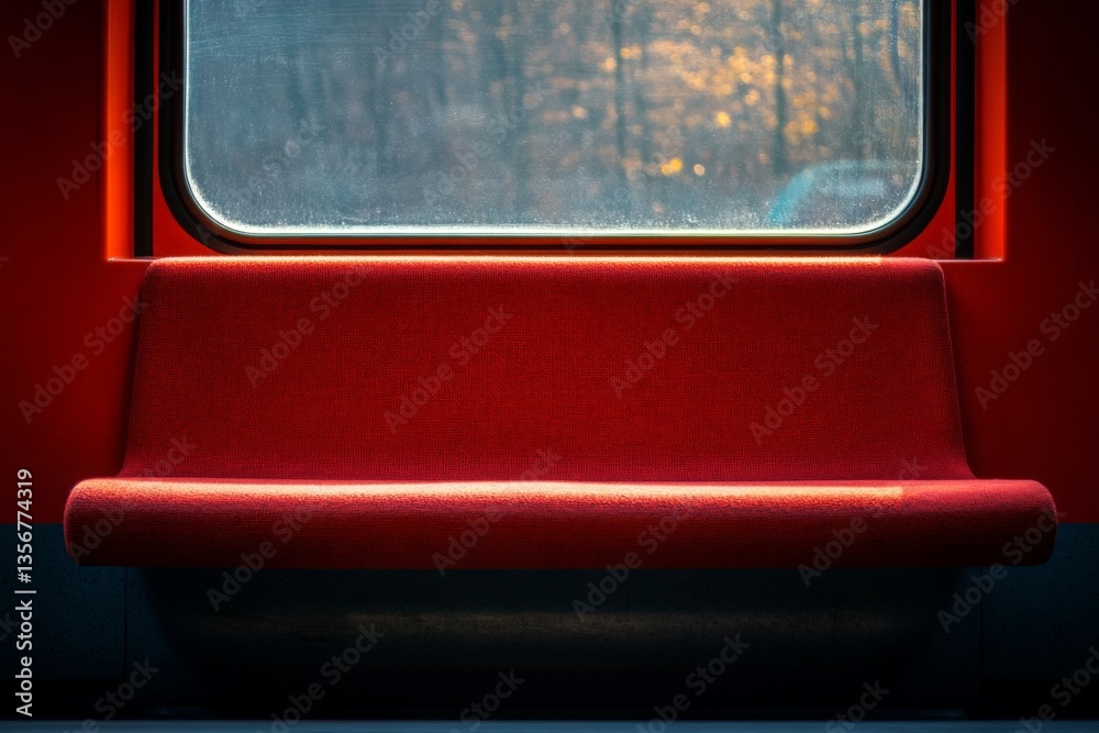 Aufkleber bench in a train compartment illuminated by natural light during morning hours in autumn