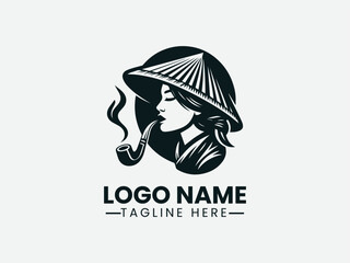 Asian Farmer Cone Pipe Logo Design, Traditional Asian Farmer Pipe Logo
