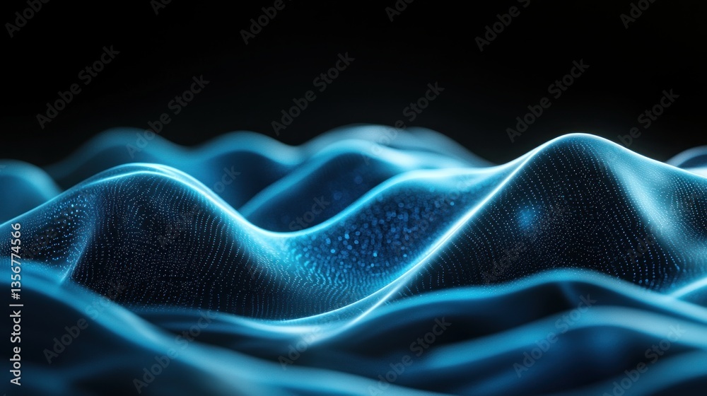 Poster Abstract luminous surface with blue wavy structure creating a dynamic futuristic background effect