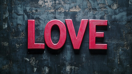 Fototapeta premium Red letters spelling LOVE on dark textured background, symbolizing romantic love, perfect for Valentine's Day or relationship themes