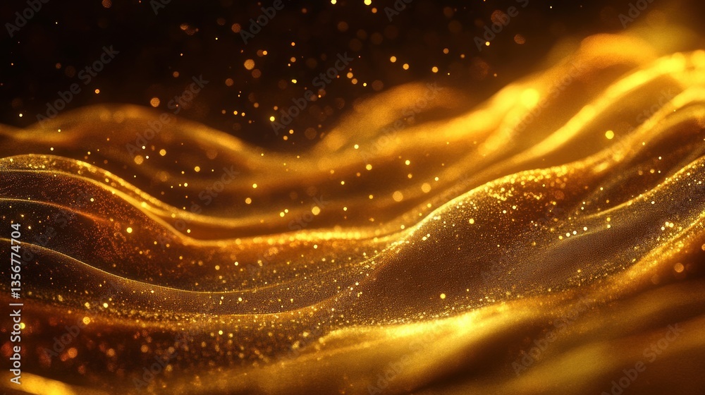Aufkleber Elegant backdrop of golden shimmer glitter waves with sparkling dust light effect for festive design