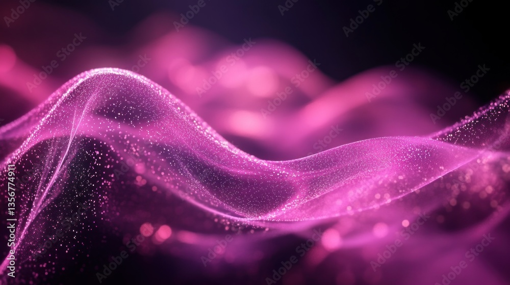 Leinwandbilder abstract pink flowing light wave shimmering with tiny bokeh against a dark violet background eleganc