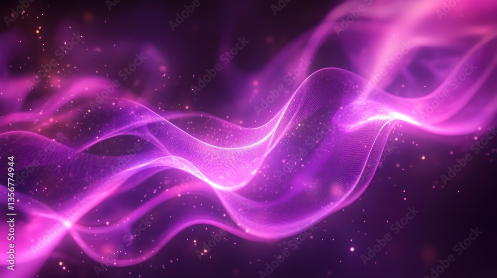 Poster ethereal lightwave effect shimmering mesh surface with vibrant magenta hues against a dark backdrop 