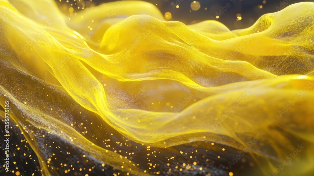 Leinwandbilder abstract artistic flowing golden fabric waves with glittering particles on dark background concept f