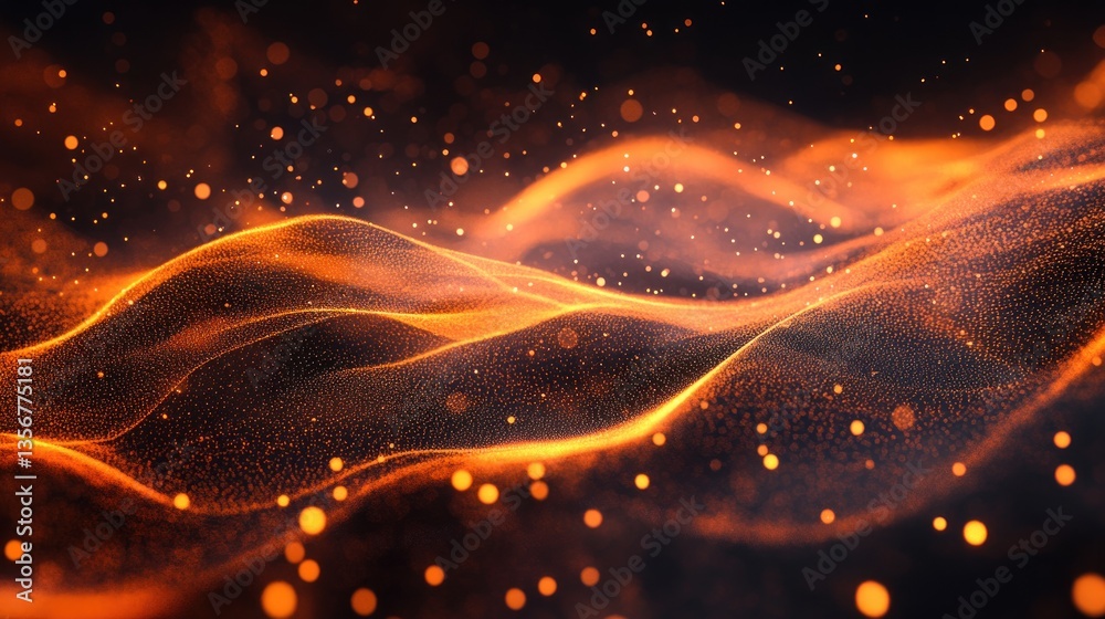 Aufkleber abstract flame waves energetic flowing motion with warm orange particles on dark background sparkle