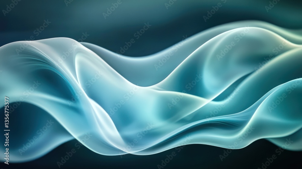 Poster flowing light on a soft wavy surface aquamarine and cyan hues seamless backdrop soothing calming vis