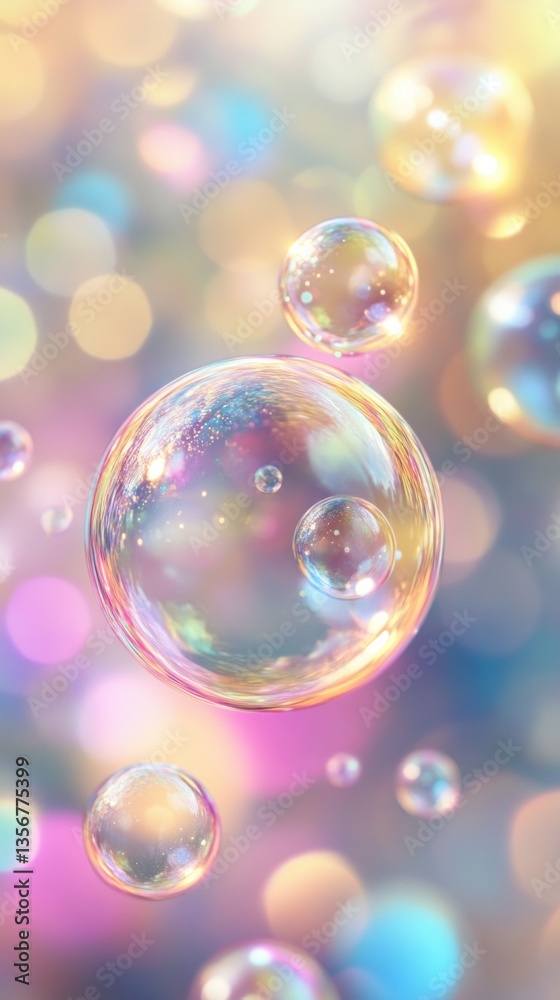 Aufkleber Ethereal soap bubbles hover in dreamy bokeh light abstract elegance iridescent colorful playful transparent