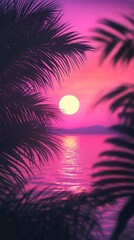 Exotic summer vacation at tropical paradise beach with sunset water palm trees pink sky peaceful warm mood