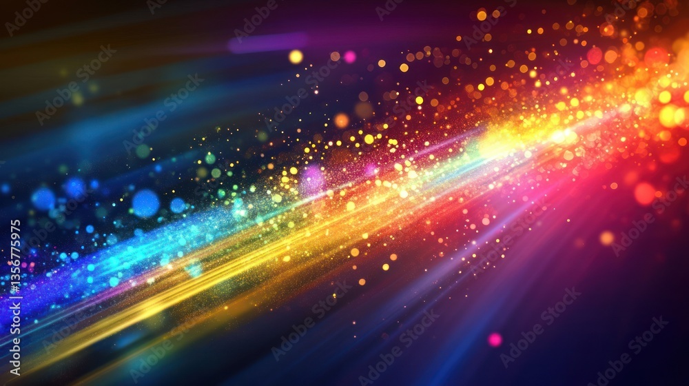 Aufkleber vibrant rainbow spectrum with luminous particles illuminating dark stage energy motion bokeh abstrac