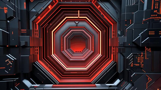 Futuristic, intricate, octagonal portal.  Complex, technological tunnel
