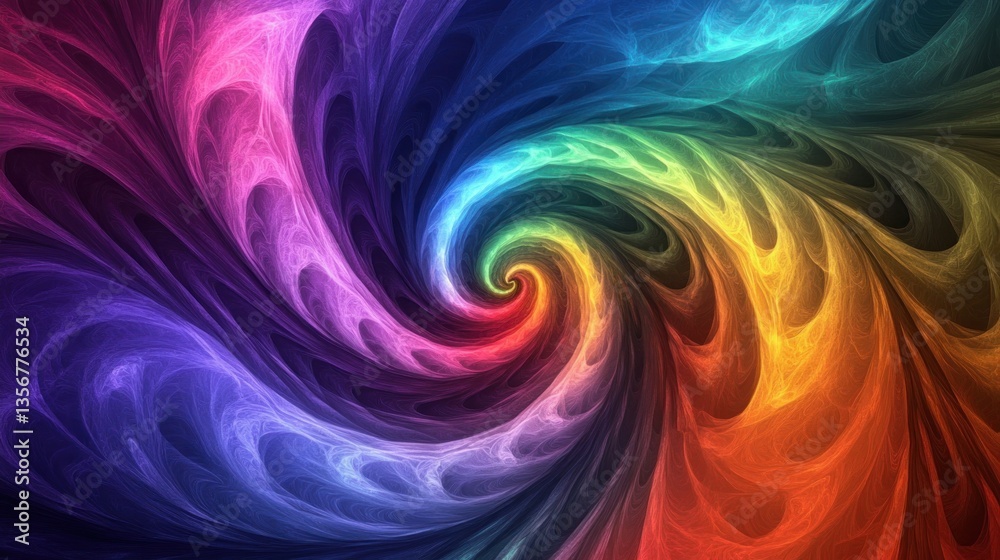 Poster Swirling Rainbow Hues Fractal Art Digital Design with Abstract Energy and Vivid Color Spectrum
