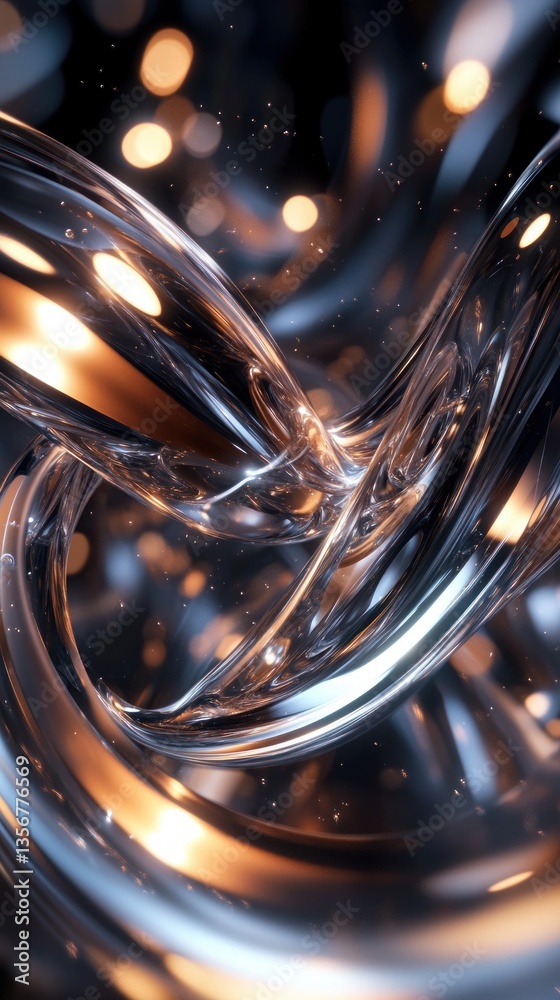 Poster Abstract Metallic Waves with Subtle Copper Highlights and Ethereal Bokeh in Dark Elegant Background
