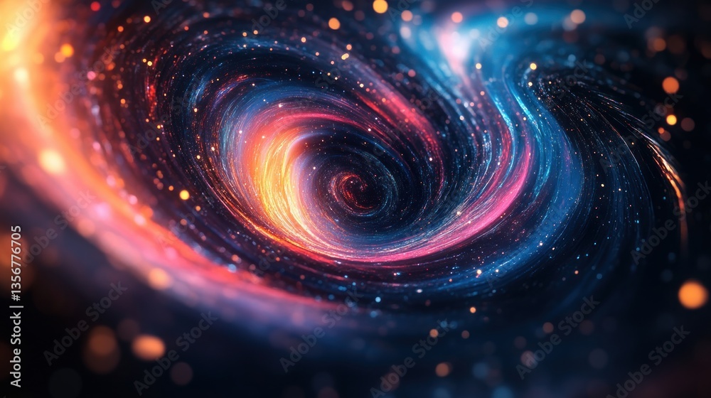 Poster abstract energy vortex with flowing lines in vivid shades of blue and orange enhanced with shining p