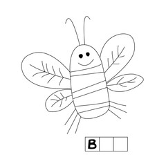 Bee, English alphabet, abc, riddle, coloring for kids, letter B, crossword, black and white doodle