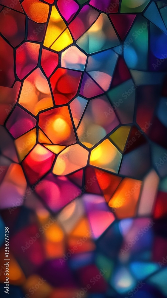 Poster dynamic kaleidoscopic background with vibrant hues mosaic glass polygonal pattern seamless color sha