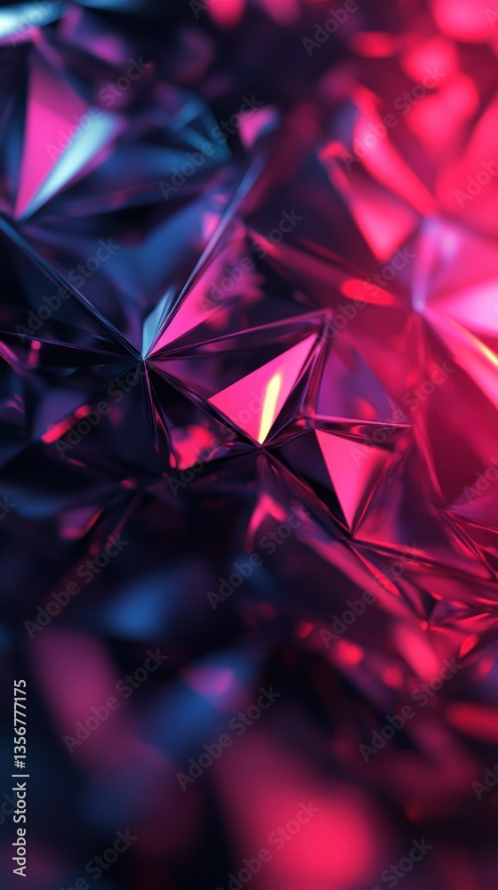 Aufkleber abstract polygon metallic surface illuminated by vivid magenta and blue light creates a modern and s