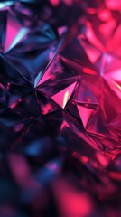 Abstract polygon metallic surface illuminated by vivid magenta and blue light creates a modern and shiny mood