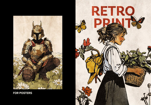 Retro Book Print Poster Effect Mockup