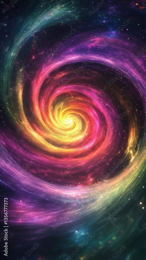 Poster dynamic cosmic spiral with swirling nebula and vibrant galactic dust in mesmerizing motion