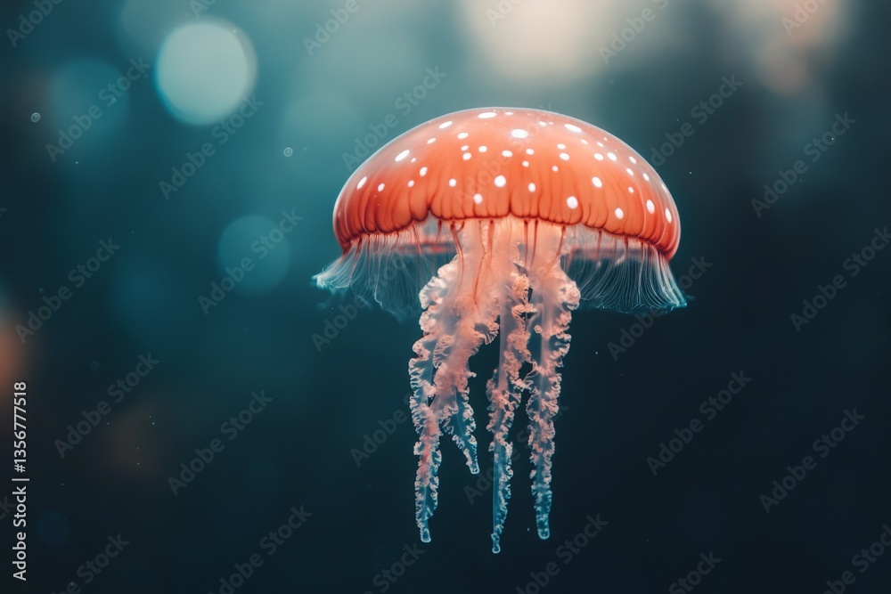 Poster jellyfish gracefully floating in tranquil waters with mesmerizing glow and intricate tentacles