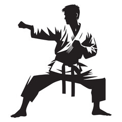 Battle-Tested Karate Fighter silhouette, showcasing years of practice - Karate illustration - Minimalist Karate vector - Master of technique

