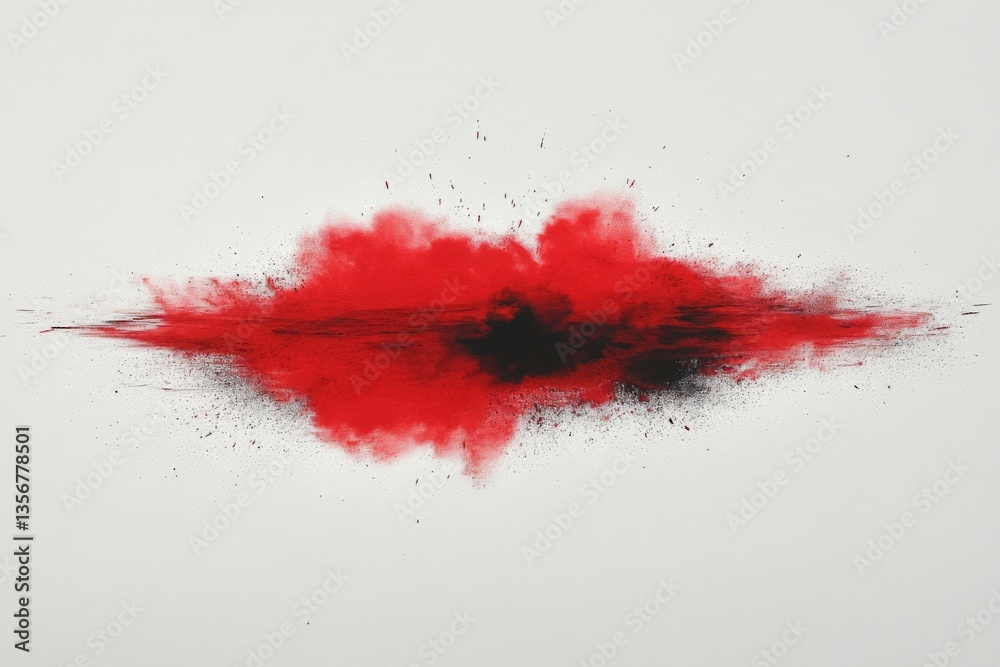 Fototapete Abstract explosion of red and black colors creating an intense visual effect on a white background