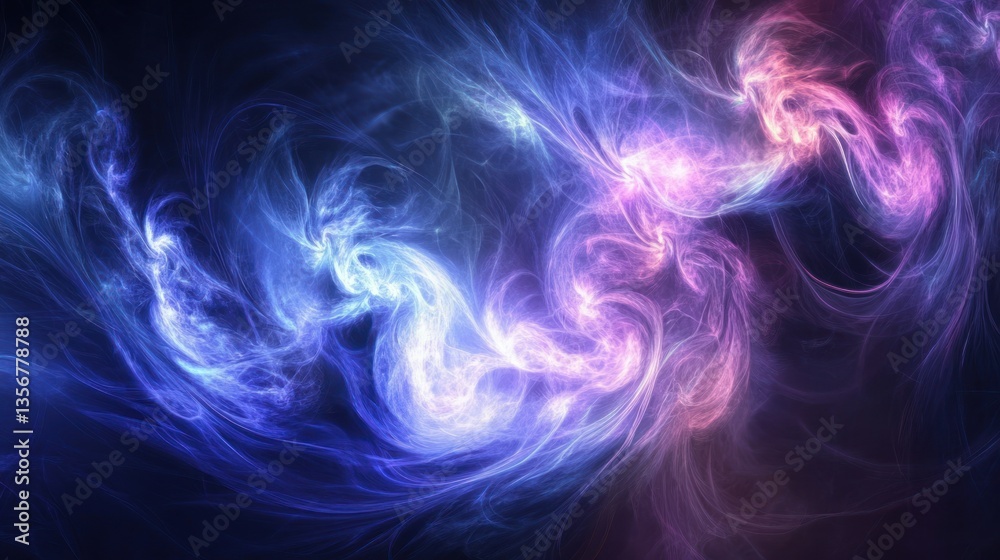 Poster ethereal fractal glowing cosmic swirls abstract artistic backdrop in deep blue and purple hues vibra