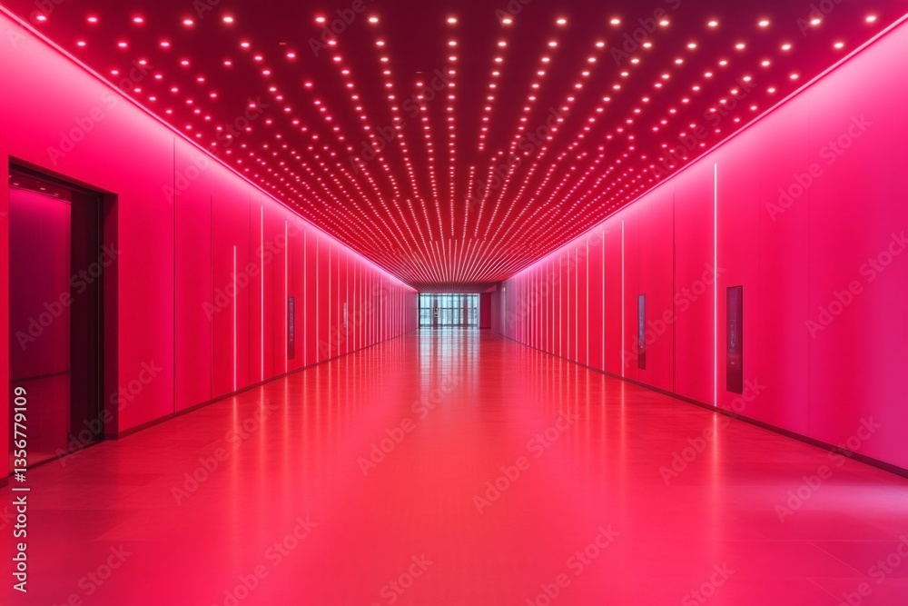 Aufkleber vibrant pink corridor with led lights creating a futuristic atmosphere in a modern building