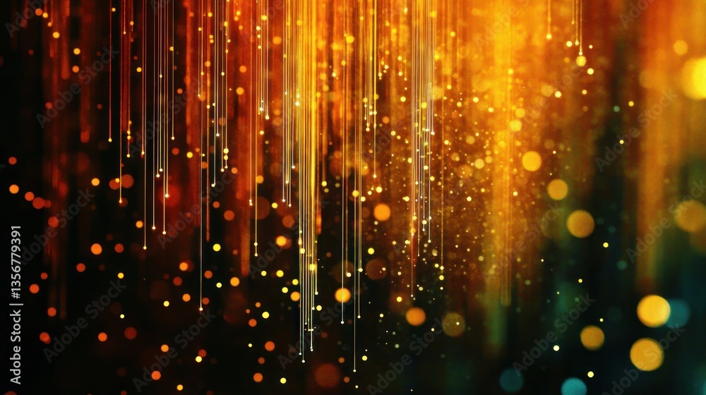 Aufkleber luminous cascade of golden light descends amid glowing orbs creating an ethereal sparkling effect wi