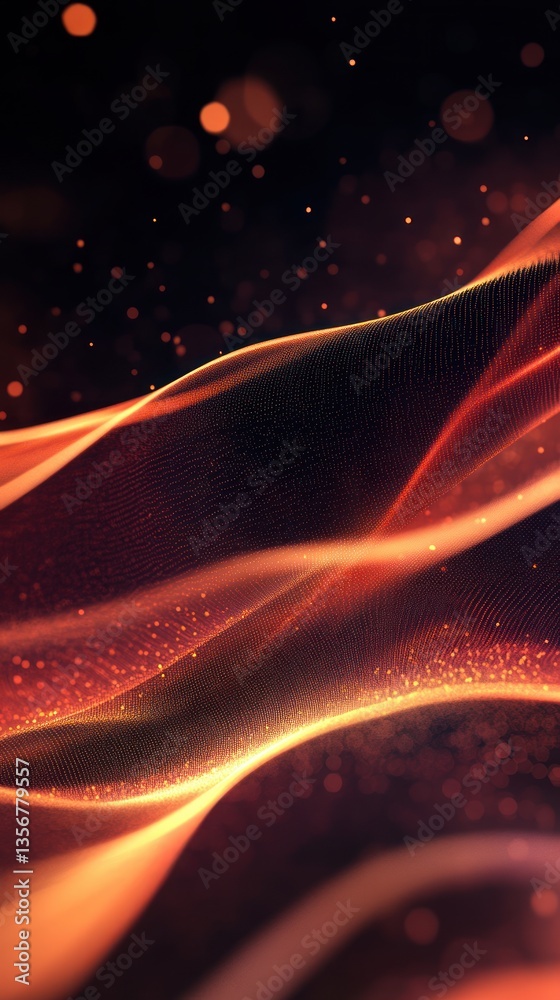 Poster radiant copper flow abstract design with dynamic wave light trails against a rich dark background