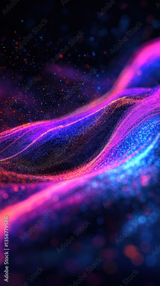 Poster abstract flowing purple energy wave on dark cosmos backdrop creating depth modern artwork