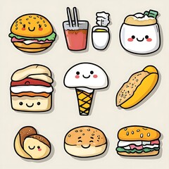 Set of hand-drawn food icons in fun and vibrant style picture