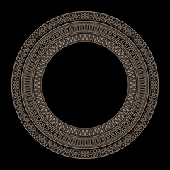 Vector classic byzantine empire gold round ornament. Gold Circle of Ancient Greece, Roman Empire. Byzantine painting of wall, floor, ceiling. Decoration of European palaces. Round decorative frame. 