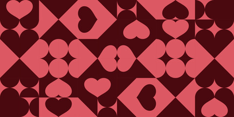 Nowoczesna mozaika w kształcie serca - walentynkowe geometryczne tło w kolorze bordowym i koralowym