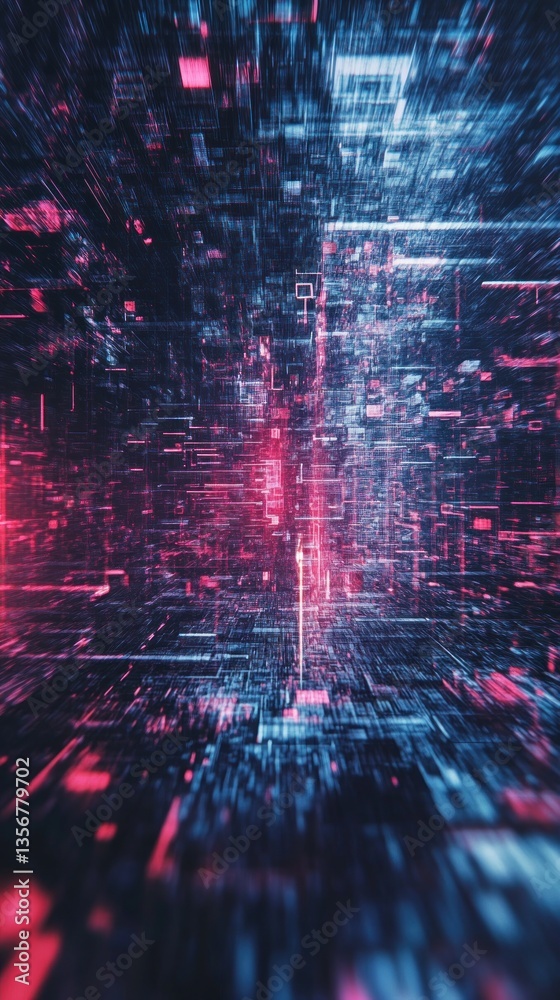 Aufkleber abstract fractal network with dynamic light and geometric shapes showcasing futuristic landscape