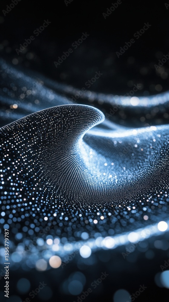 Leinwandbilder digital draped fabric with lit dots texture abstract wavy surface shiny material dark futuristic con