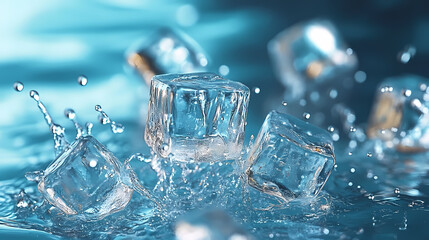 Ice Cubes with Bubbles in Water