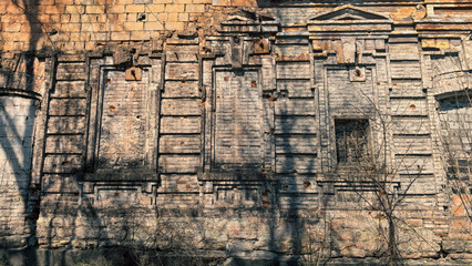 destroyed and burned houses in the city in Ukraine