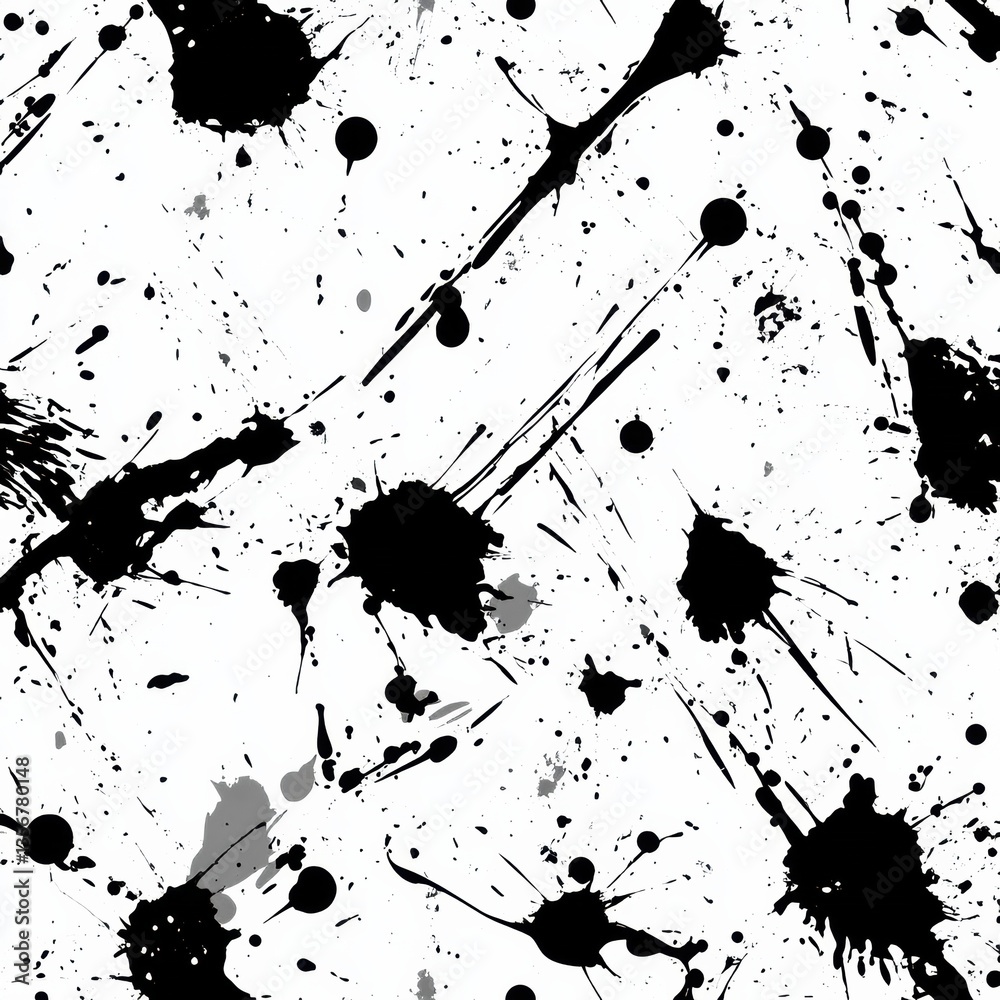Aufkleber Dynamic black-and-white seamless pattern featuring expressive ink splatters and paint strokes in an edgy artistic style Generative AI