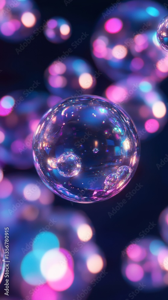 Poster luminous spheres suspended in ethereal space reflecting vibrant hues creating an atmosphere of wonde
