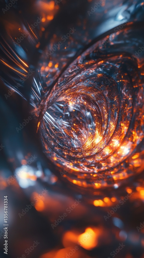 Poster Abstract Metallic Shine Background Featuring Warm Orange and Deep Blue Tones Creating Hypnotic Vortex