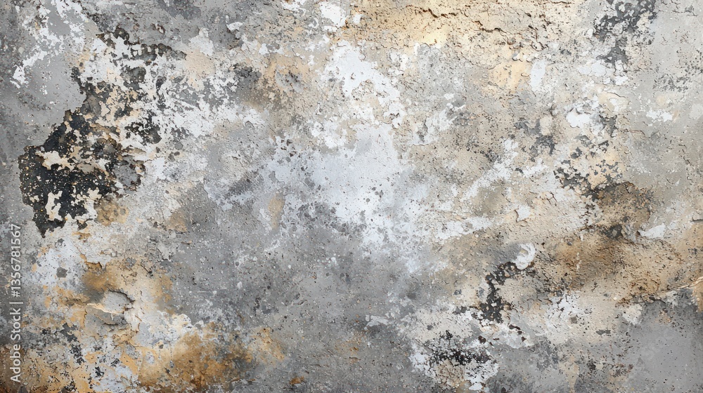 Aufkleber Distressed Gray Surface Showing Flaking Paint Creating Texture and Abstract Pattern for Modern Backdrop