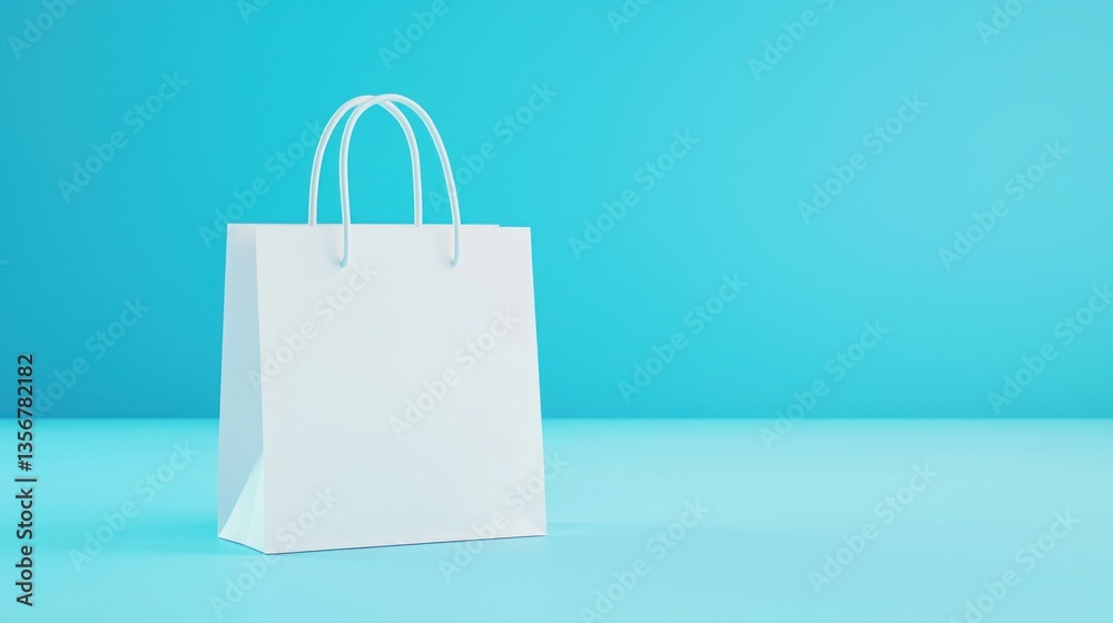 Poster clean white shopping bag on a serene cyan surface symbolizing minimal retail and gift giving with sp