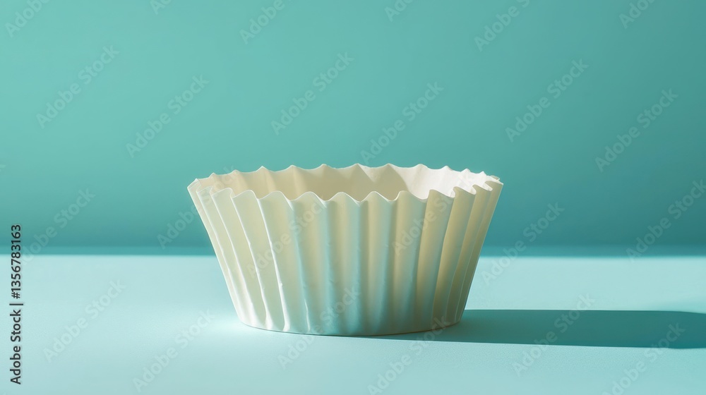 Poster simple white paper cupcake liner on teal background for baking freshness and clean minimalist compos