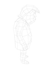 A man in a suit and tie stands in front of a white background. The man is a cartoon character, and his expression is serious. Concept of formality and professionalism