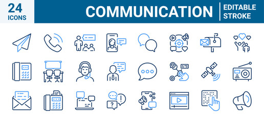 line web icons Communication, promotion. Containing discussion, speech bubble, talking, consultation Editable stroke.