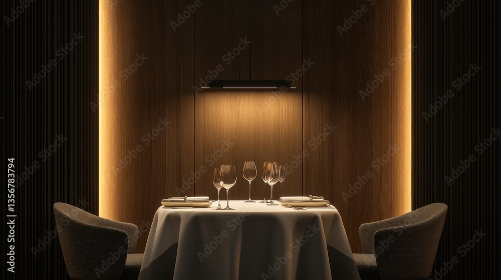 Poster elegant dining arrangement under soft light creating a refined atmosphere in luxurious restaurant