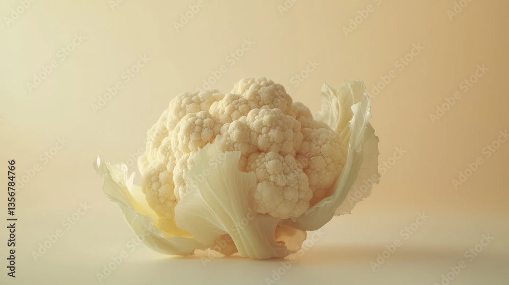 Poster elegant creamy cauliflower presenting its white florets in a soft diffused light and neutral tones