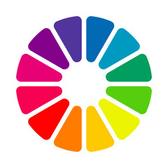 Color wheel. Circle color spectrum palette. Template for art school. Multicolored mockup. Infographic element. Color guide. Pie chart diagram. Color theory. Twelve part color system. Coaching tool.